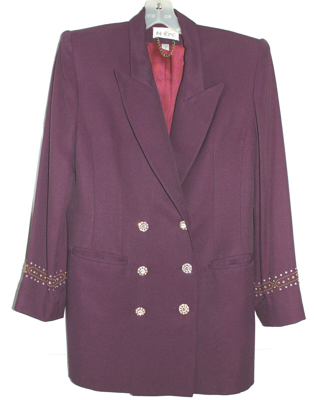 VTG 1980s THE ICING WOMENS LADIES BLAZER SUIT JACKET SZ 8 PURPLE w RHINESTONES