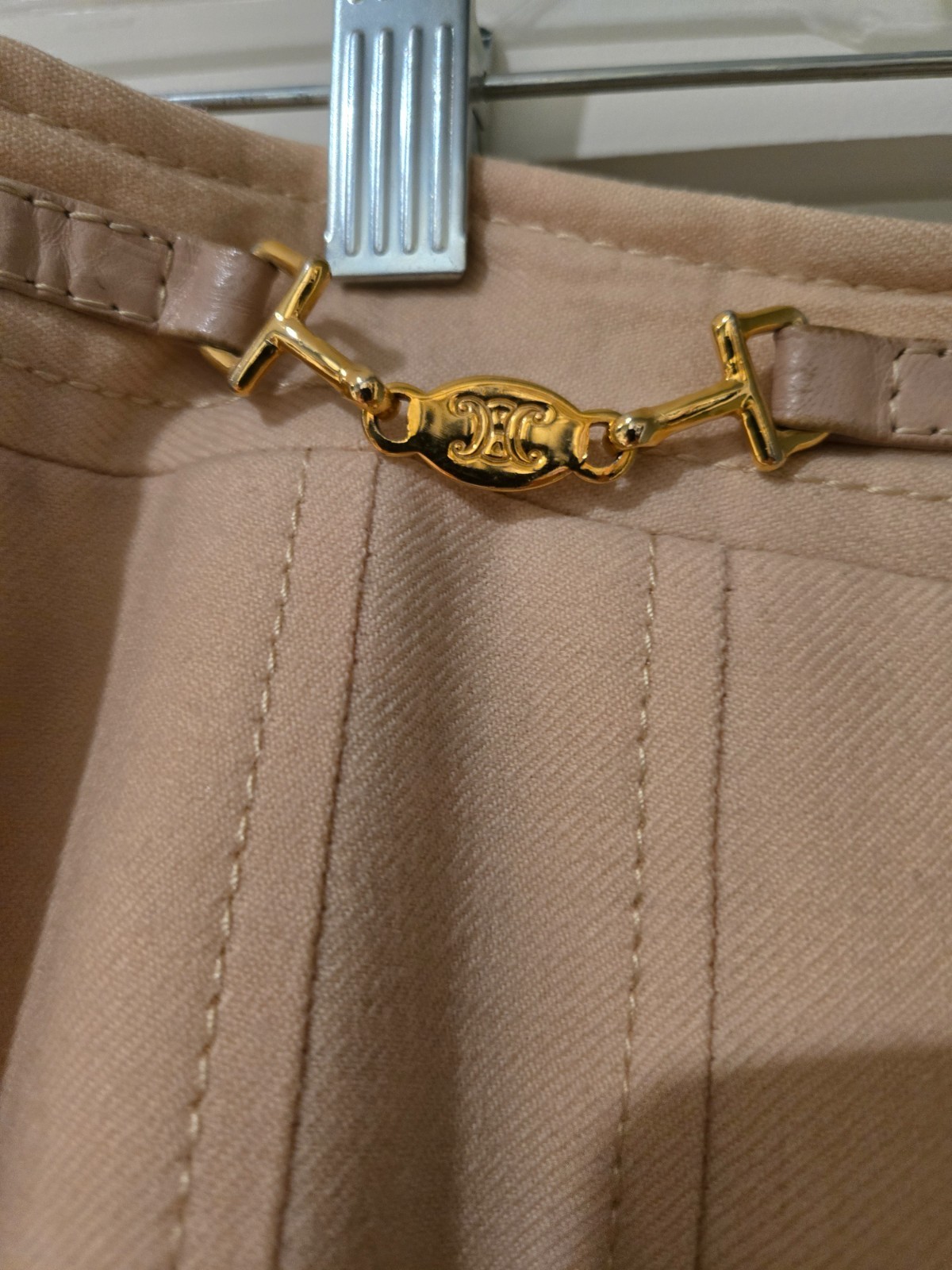 Vintage Celine 70s Wool Horsebit Beige Pleated Skirt size 40