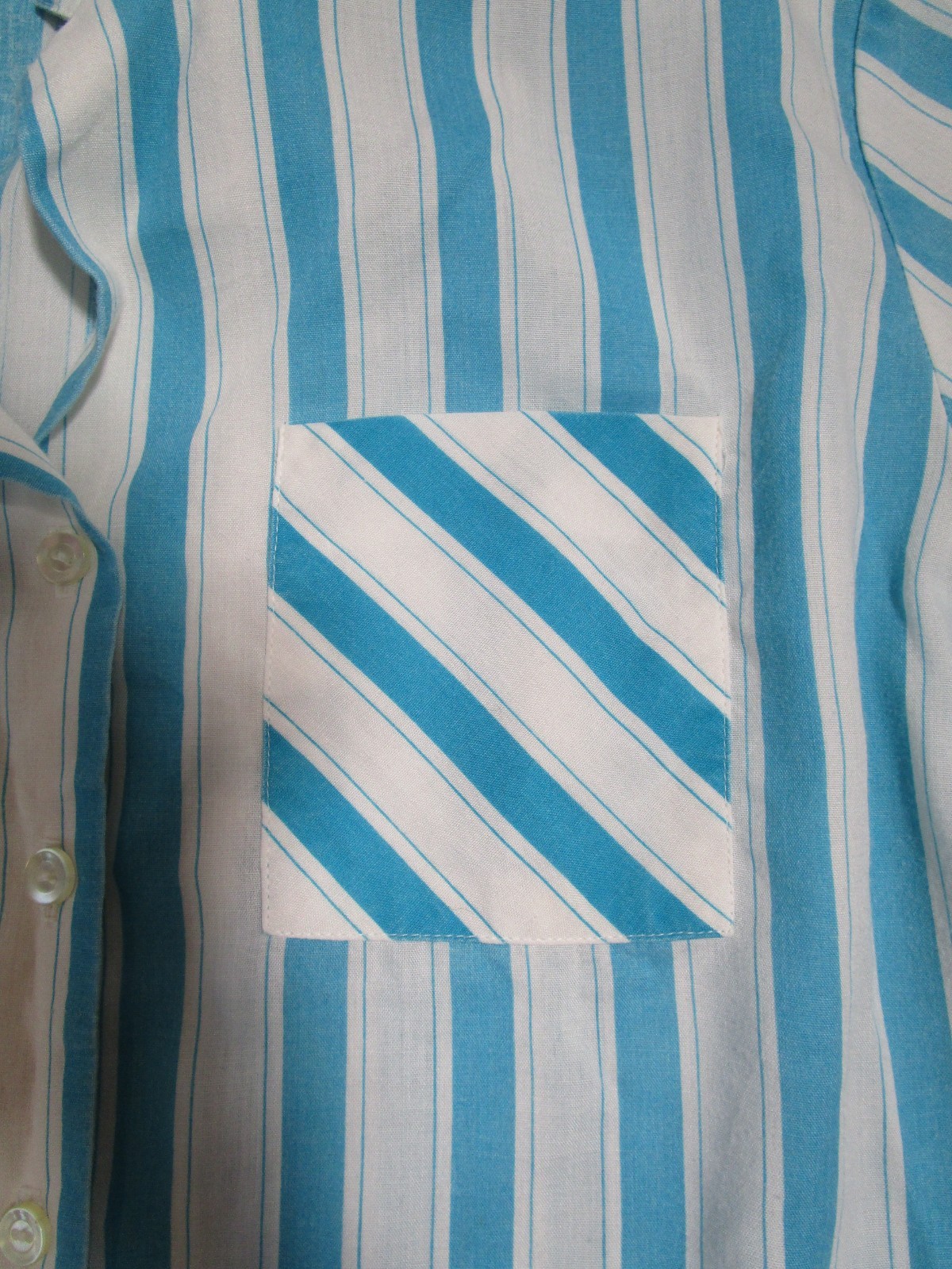 Handmade Vintage Single Stitch Light Turquoise Button Up Short Sleeve Blouse L