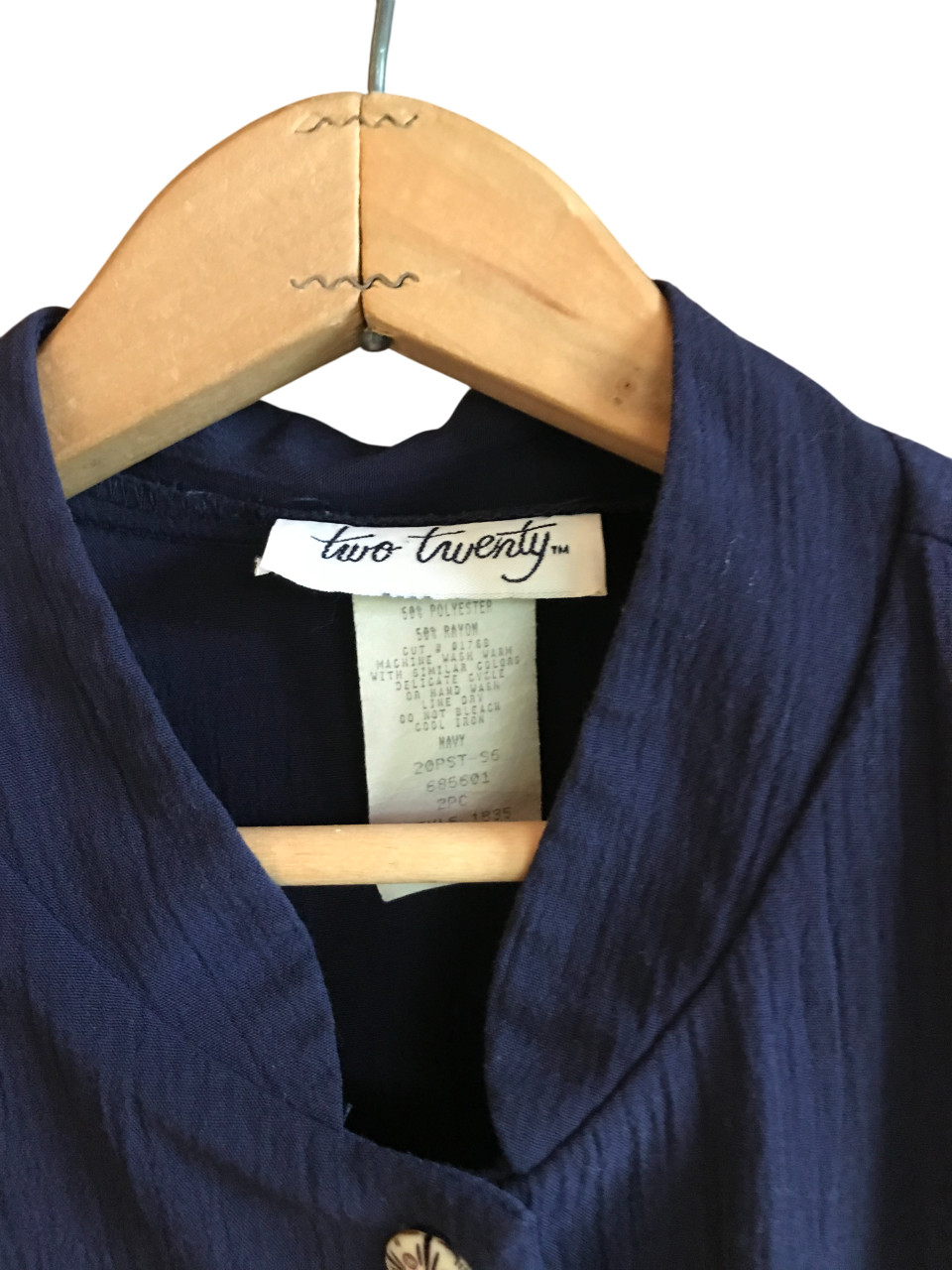 VTG 90s two twenty Rayon Blend Tunic, Dark Blue Blazer Top Unique Buttons Sz 18