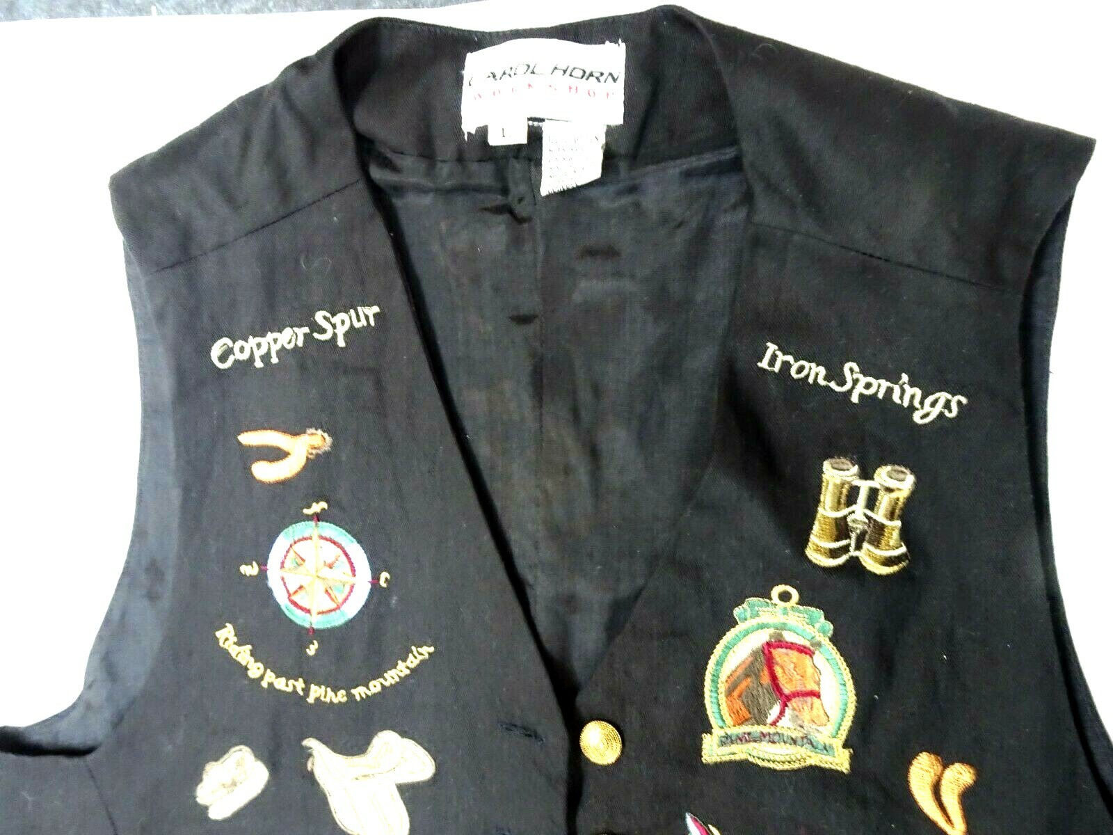 Carol Horn Workshop Ladies L Equestrian Themed Vest w/Embroidered Horse Theme