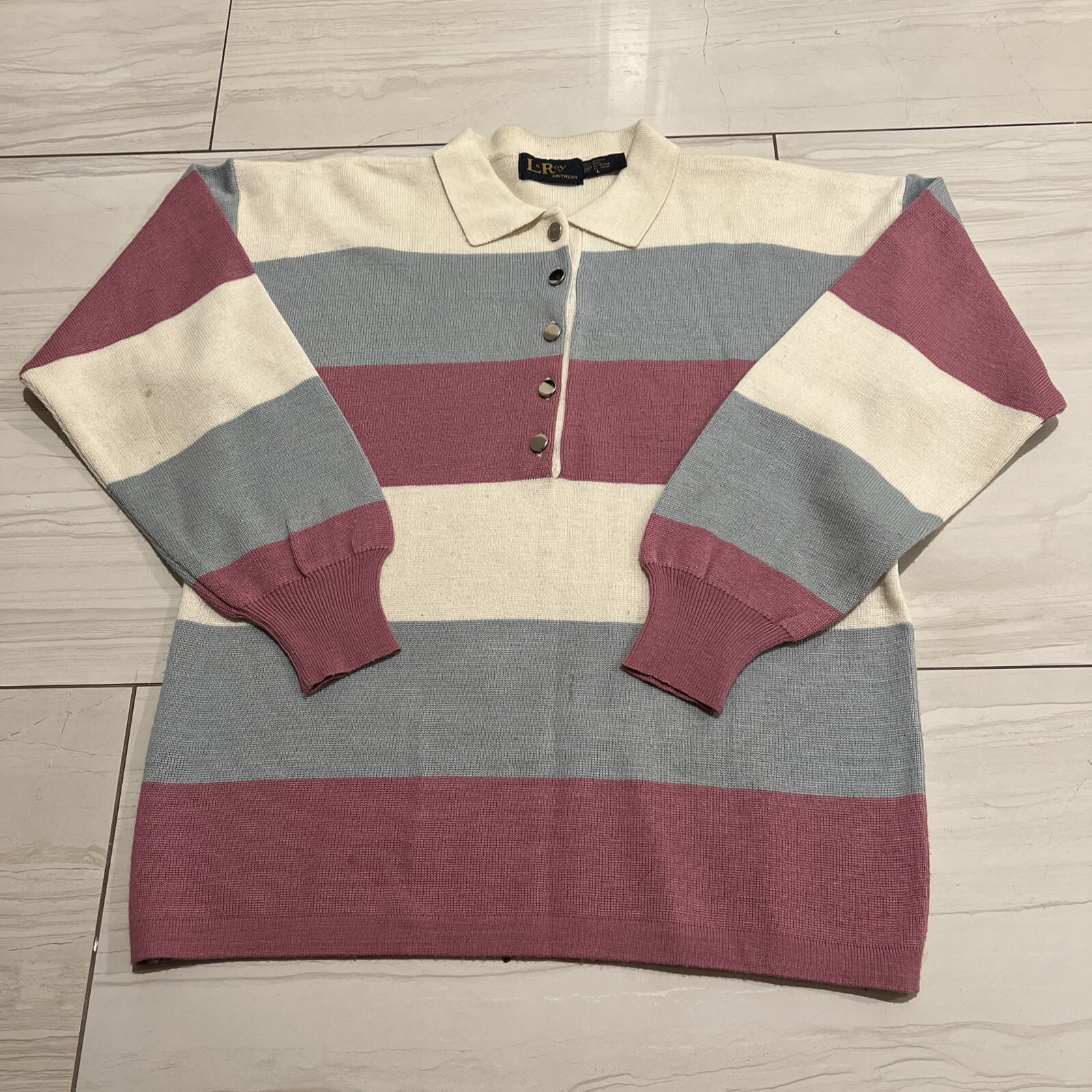 Vintage Women’s Multicolor Acrylic/wool Collared Le Roy Knitwear Sweater Size L