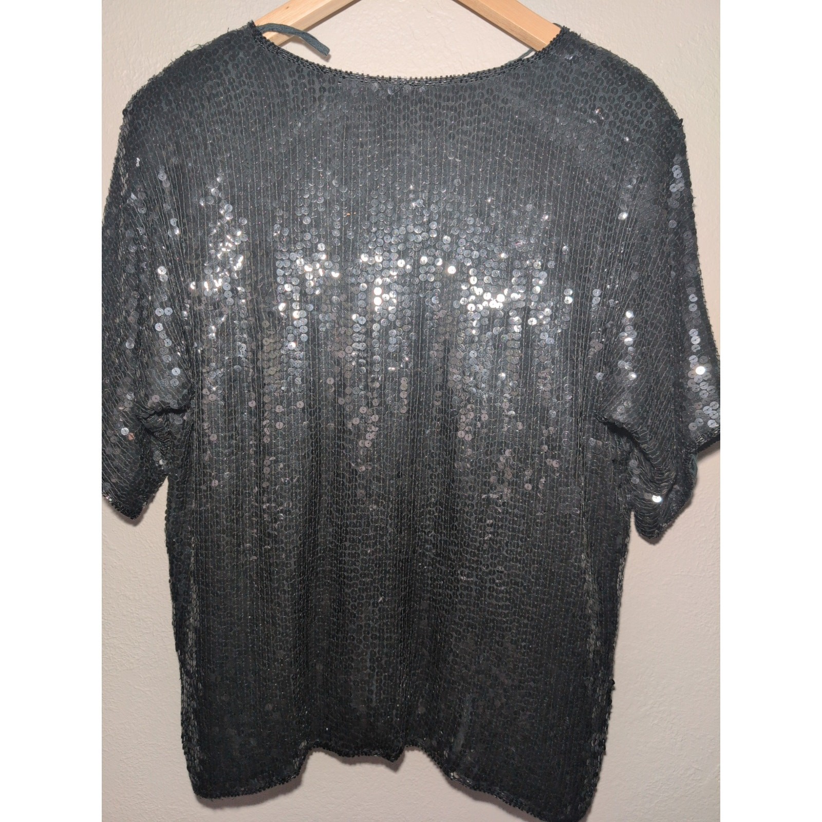 Royal Feelings Silk Sequin Black Party Rave Sparkle Cocktail Top Women L Vintage