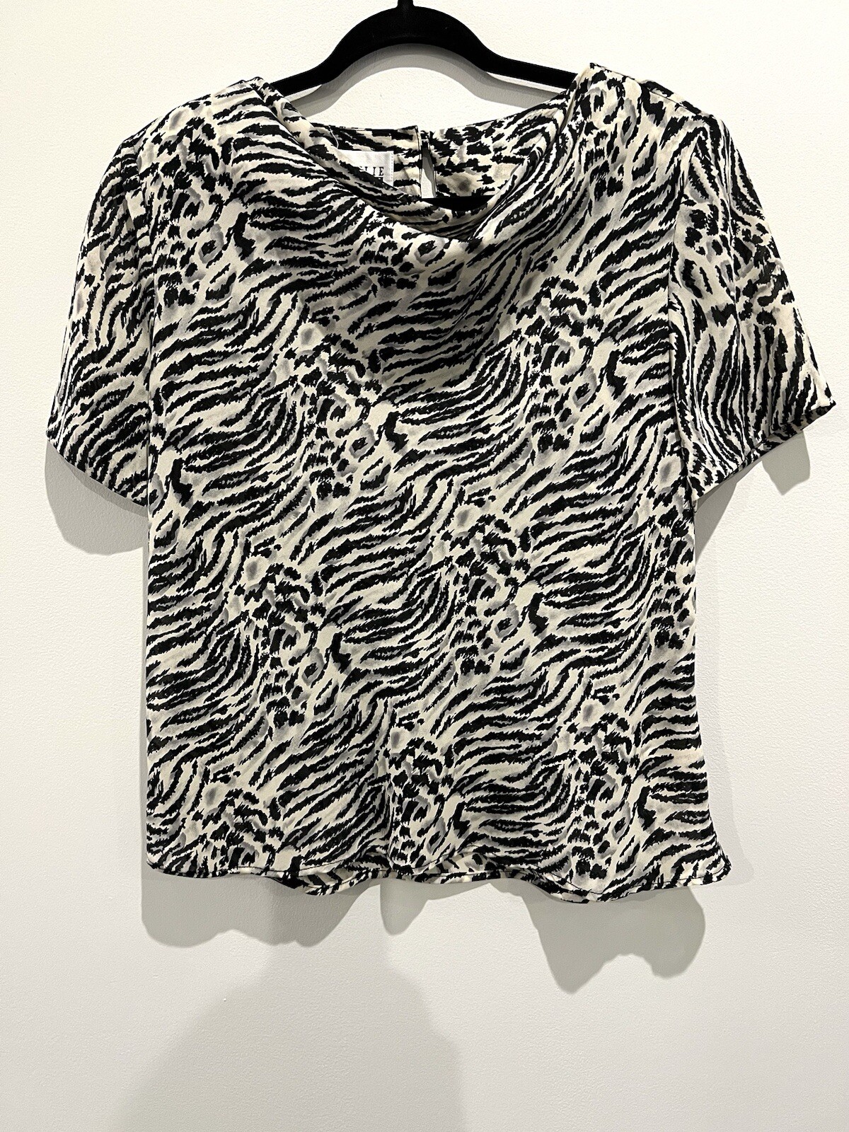 Vintage 80s Leslie Fay Leopard Zebra Black And White Short Blouse Size L 14