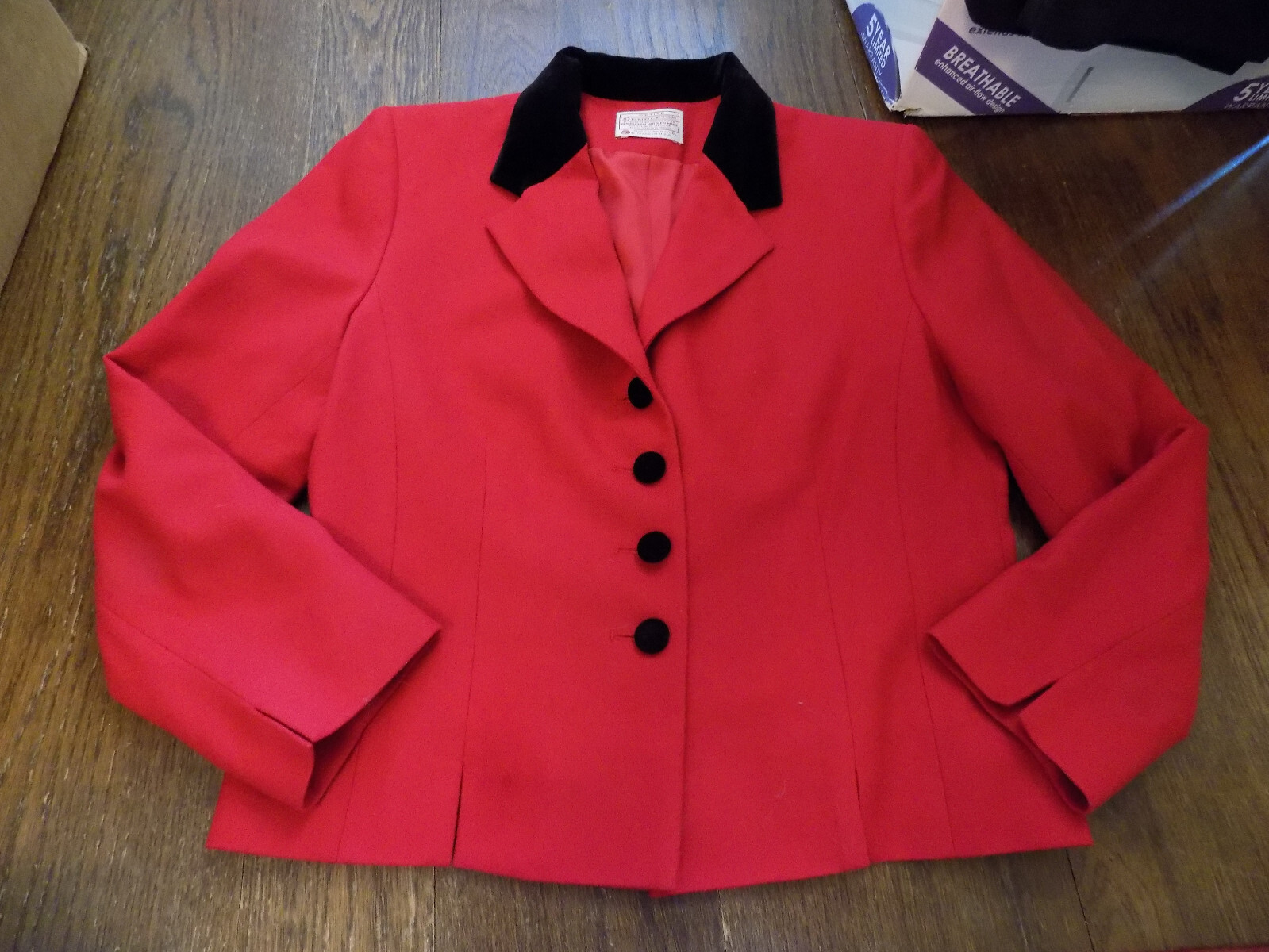 Vtg Riding Jacket Blazer Pendleton Classic Red Black Velvet Collar USA 12 Wool