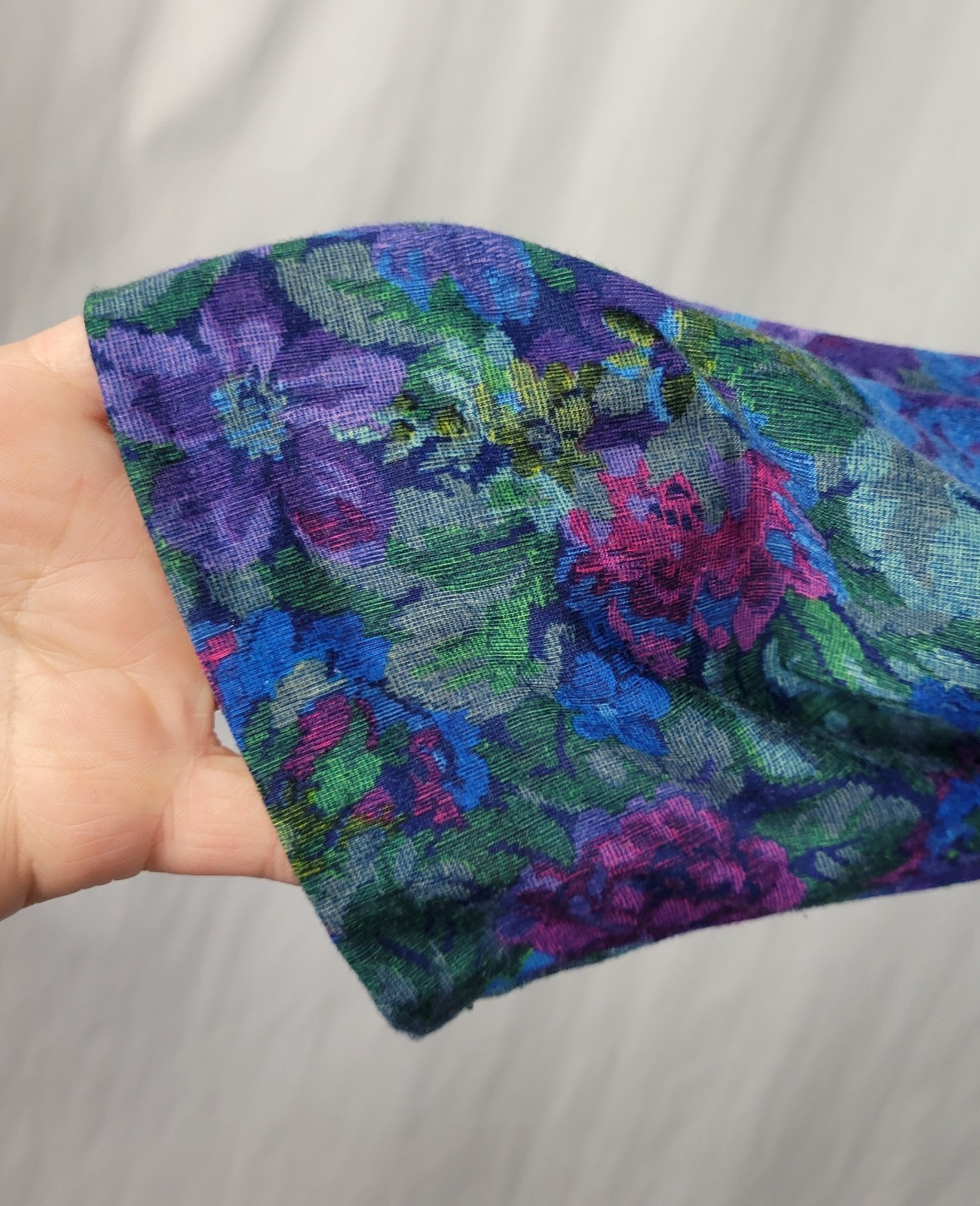 Vintage Sue Sherry Green/Purple/Blue/Magenta Floral Blouson Dress Size 16