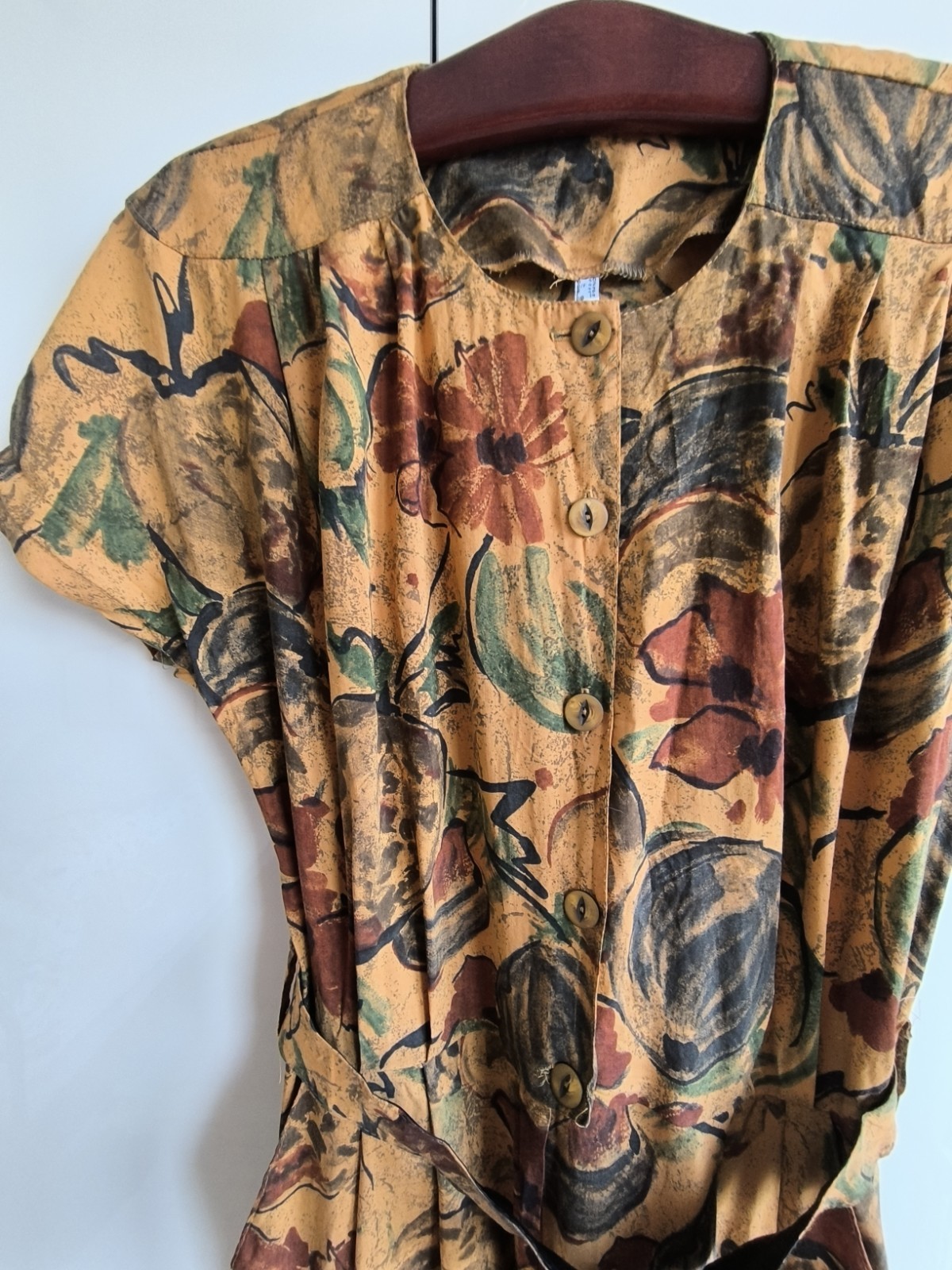 Beautiful vintage women’s brown floral viscose overalls, 80s