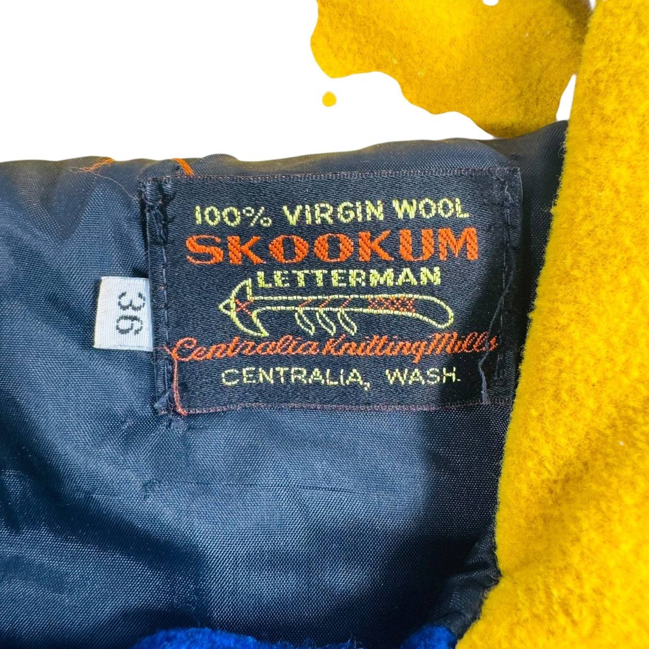 Vintage 1980s Skookum Letterman Cheerleader Jacket Blue Yellow Wool USA Size 36