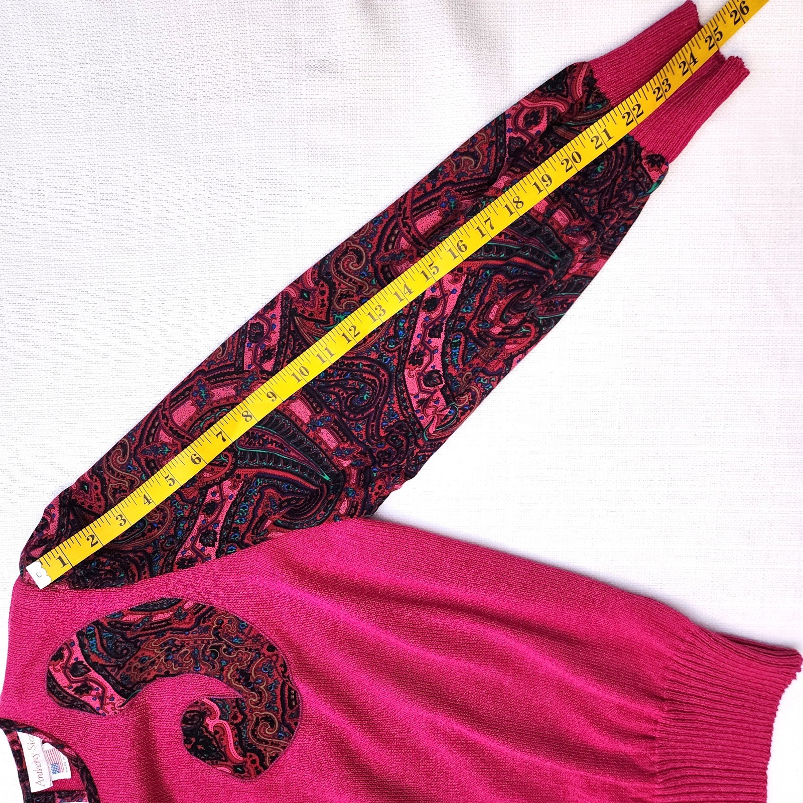 Vintage 80s Pink Paisley Two Piece Sweater Skirt Set Anthony Sicari Size 12