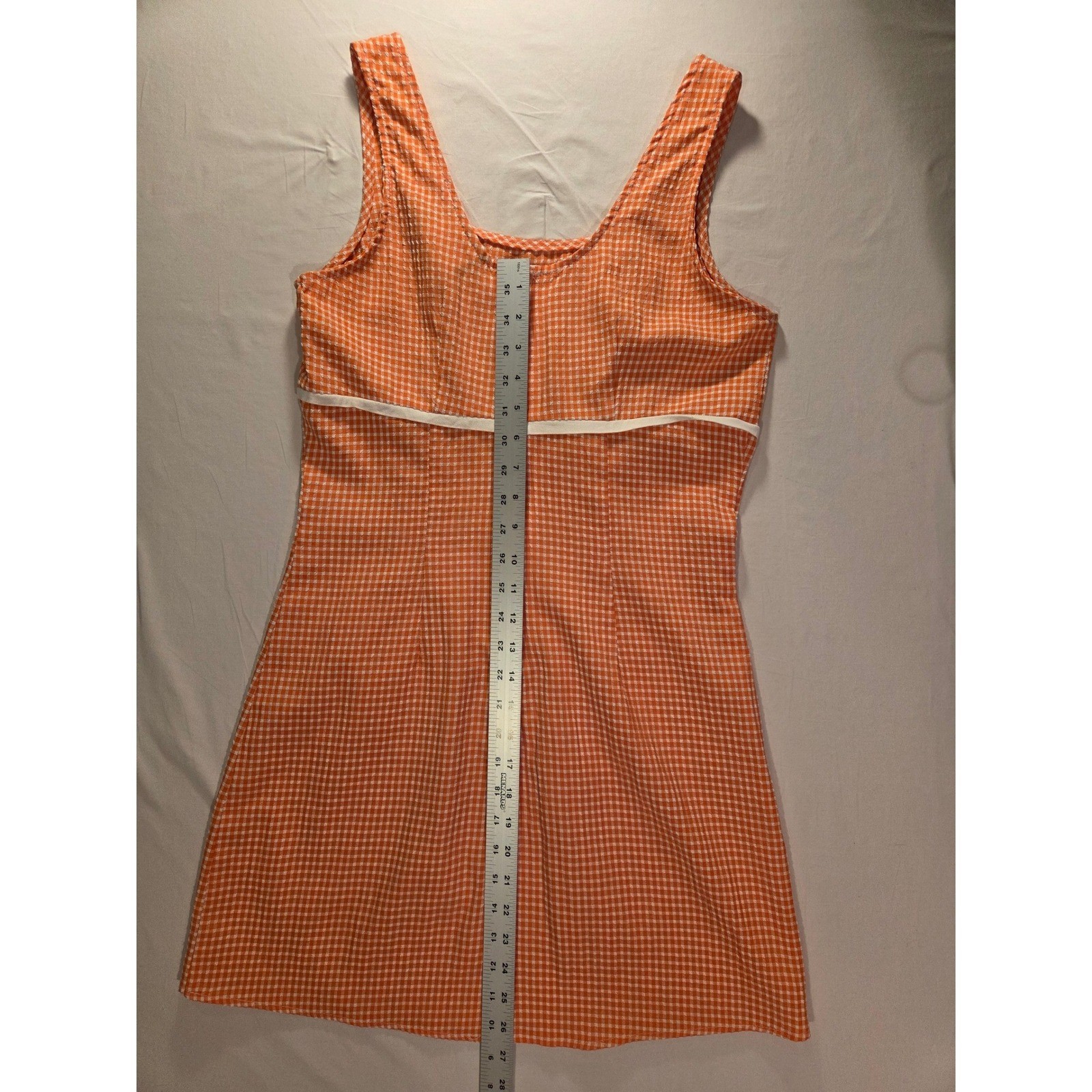 Vintage IZ California Gingham Sleeveless Mini Dress Juniors Size 9 Orange White