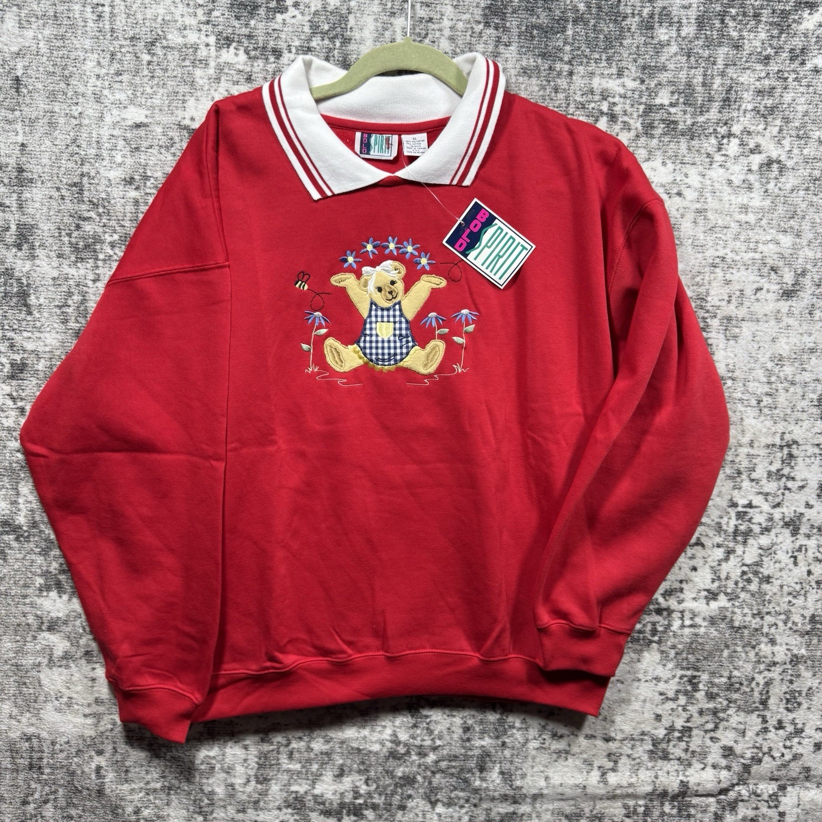 VTG Bolo Spirit Women’s XL Red collared Embroidered Teddy Bear Sweatshirt