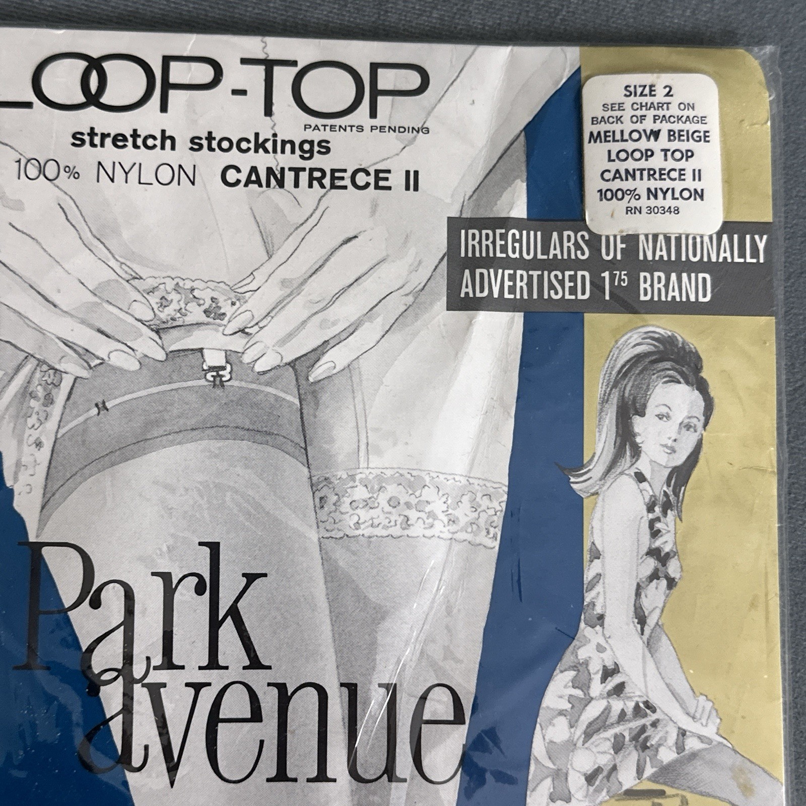 Vintage Loop-Top Park Avenue Nylon Stockings Cantrece II NOS Size 2 Clasps 1960s