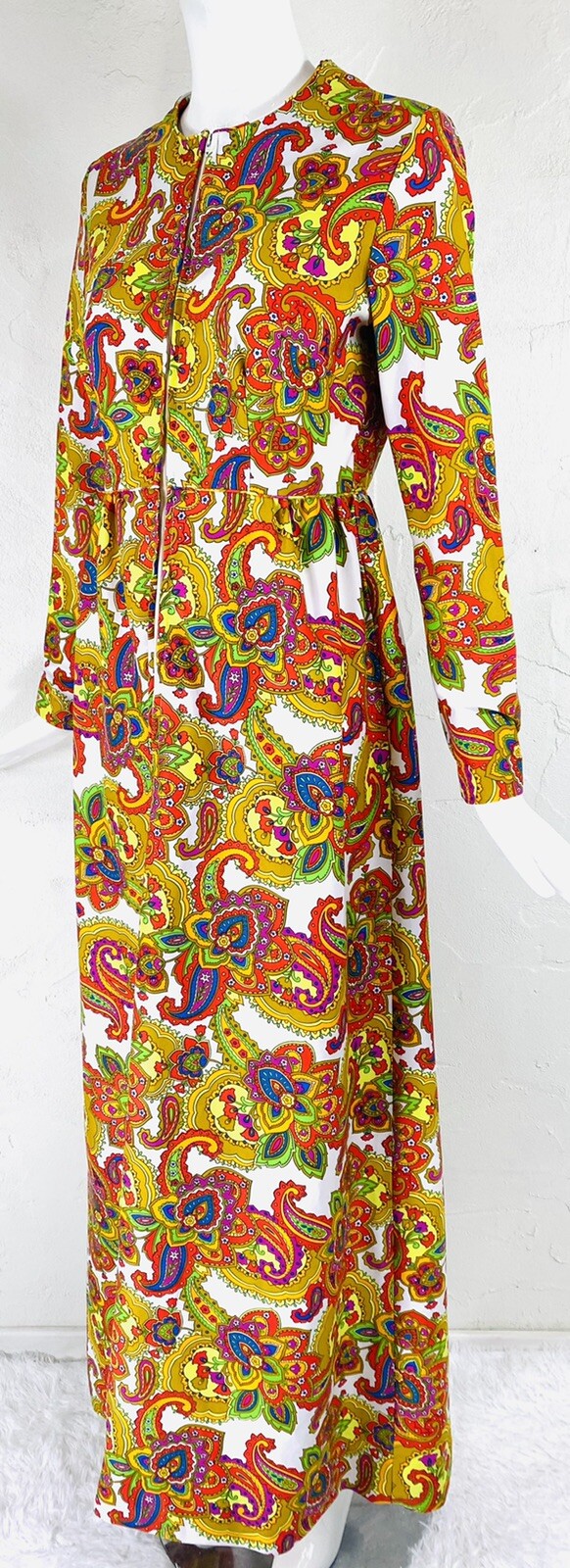 Vintage CONCEPT 70’s SWIRL Mod Psychedelic Floral Paisley Hippie Maxi Dress, S