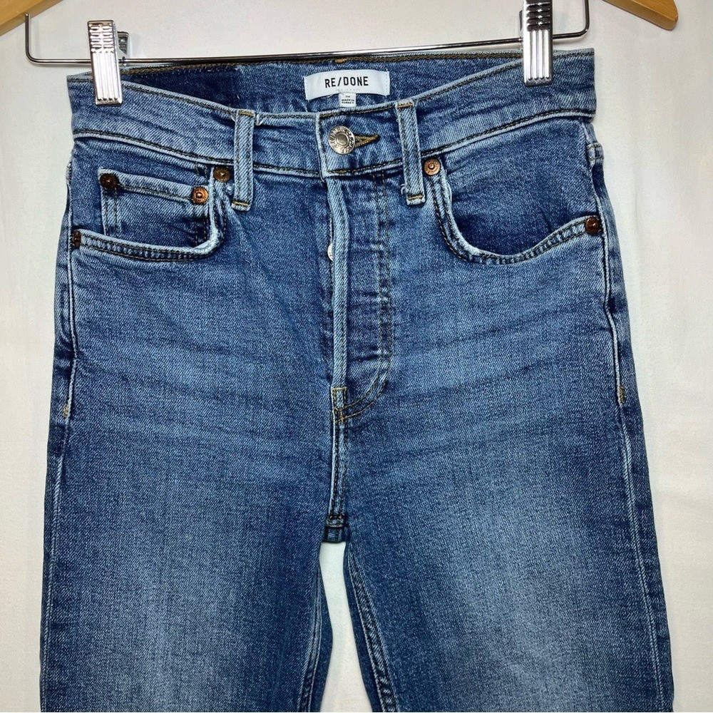 RE/DONE 70s Stove Pipe Jeans Blue 24 High Rise Straight Raw Hem Trendy