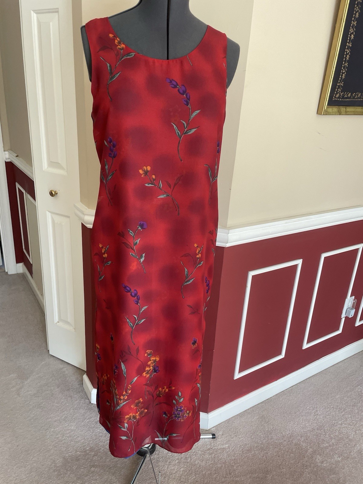 Vintage Impressions of California Reversible Floral Dress Red Blue Women’s M