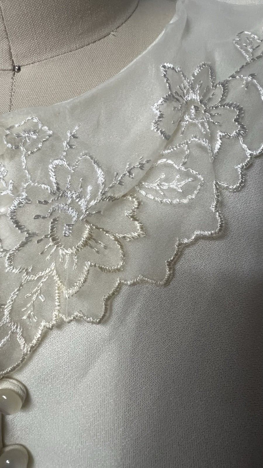 Vintage 80s Neutral Polyester USA Made Embroidered Collar Secretary Dress Sz 18