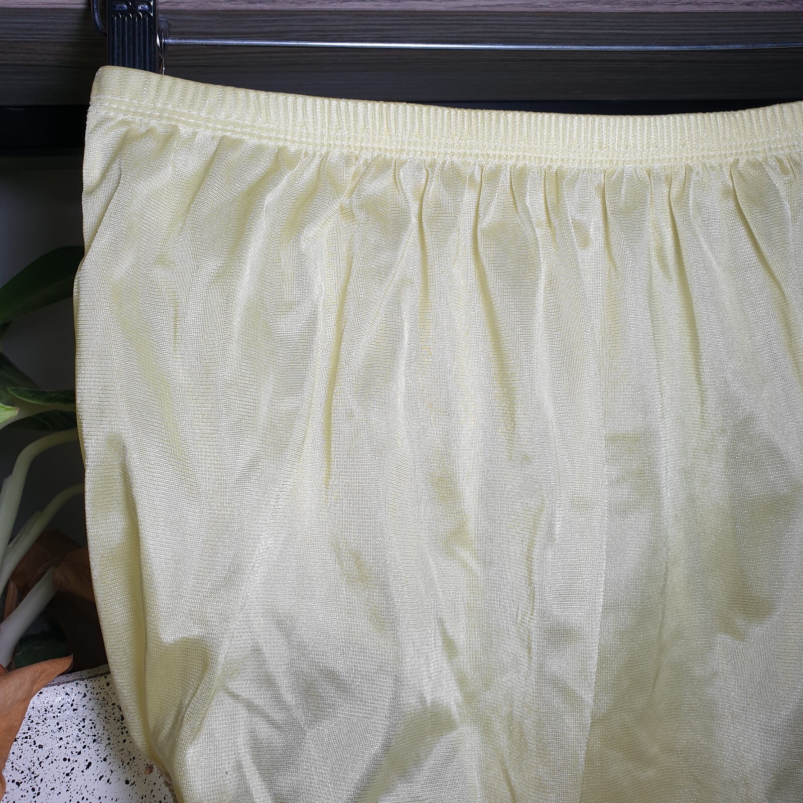 Vintage Silky Nylon Panty Sissy Yellow Granny Sheer Brief Size 10-11 Hip 48-52″