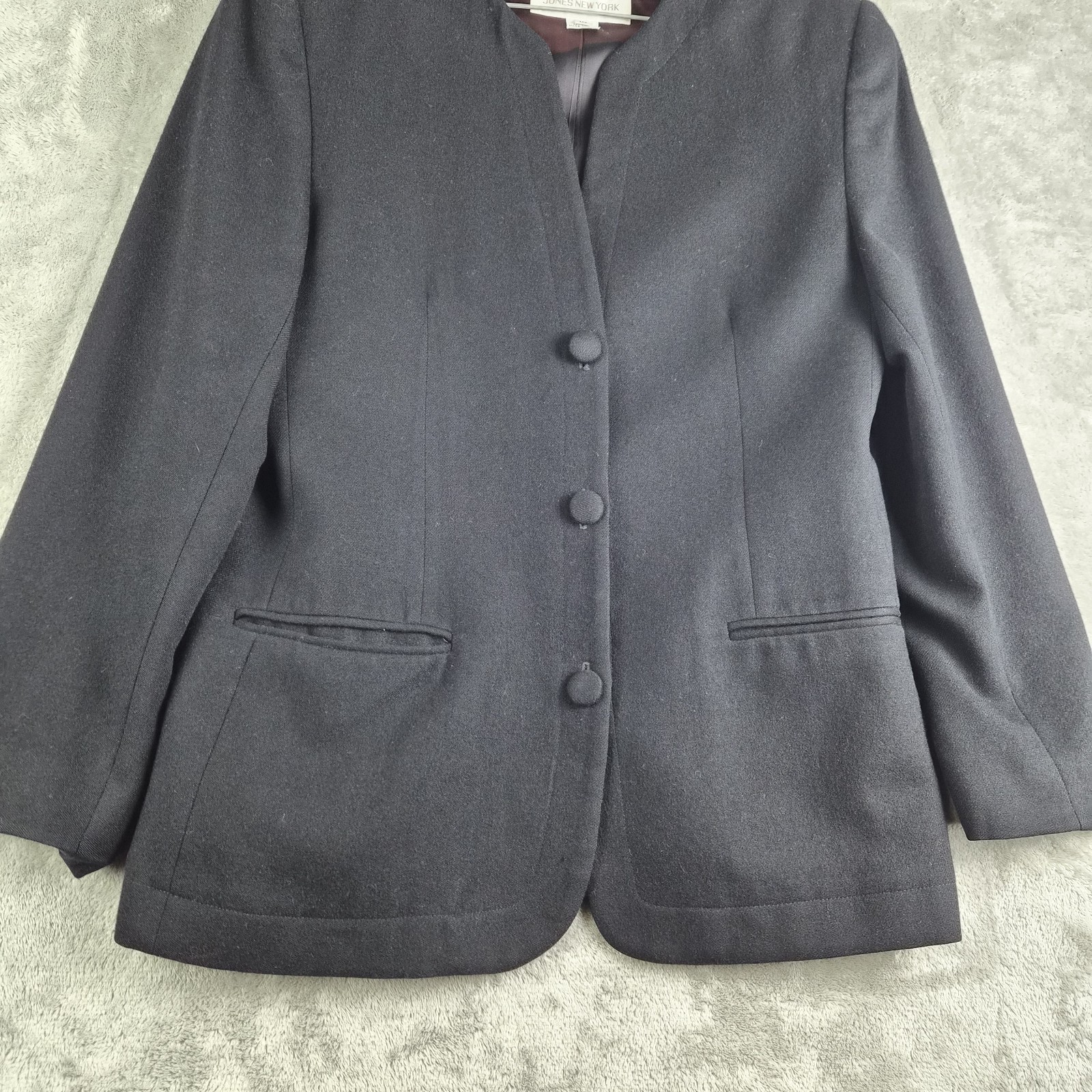 Vintage Jones New York Blazer Jacket Womens 10 Black Pure Wool Made In USA