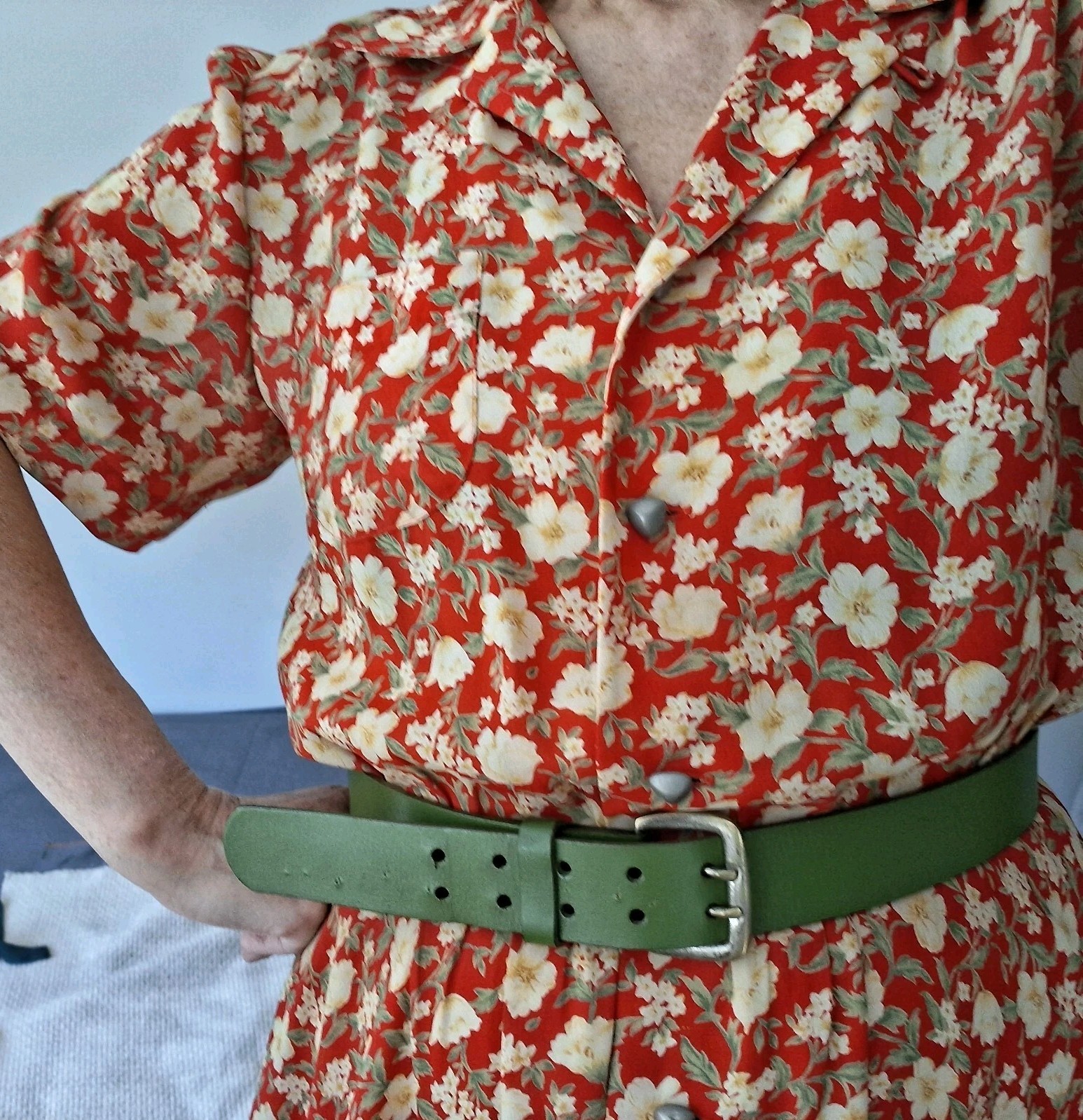 Vtg Warren Saks Fifth Ave Long Dress 10 Floral Buttons Relaxed A-line Short Sl.
