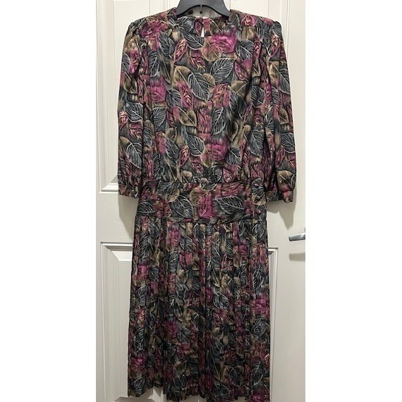 Vintage Alexis Fashions Pink Black Drop Waist Pleated Midi Dress 80s Size Small
