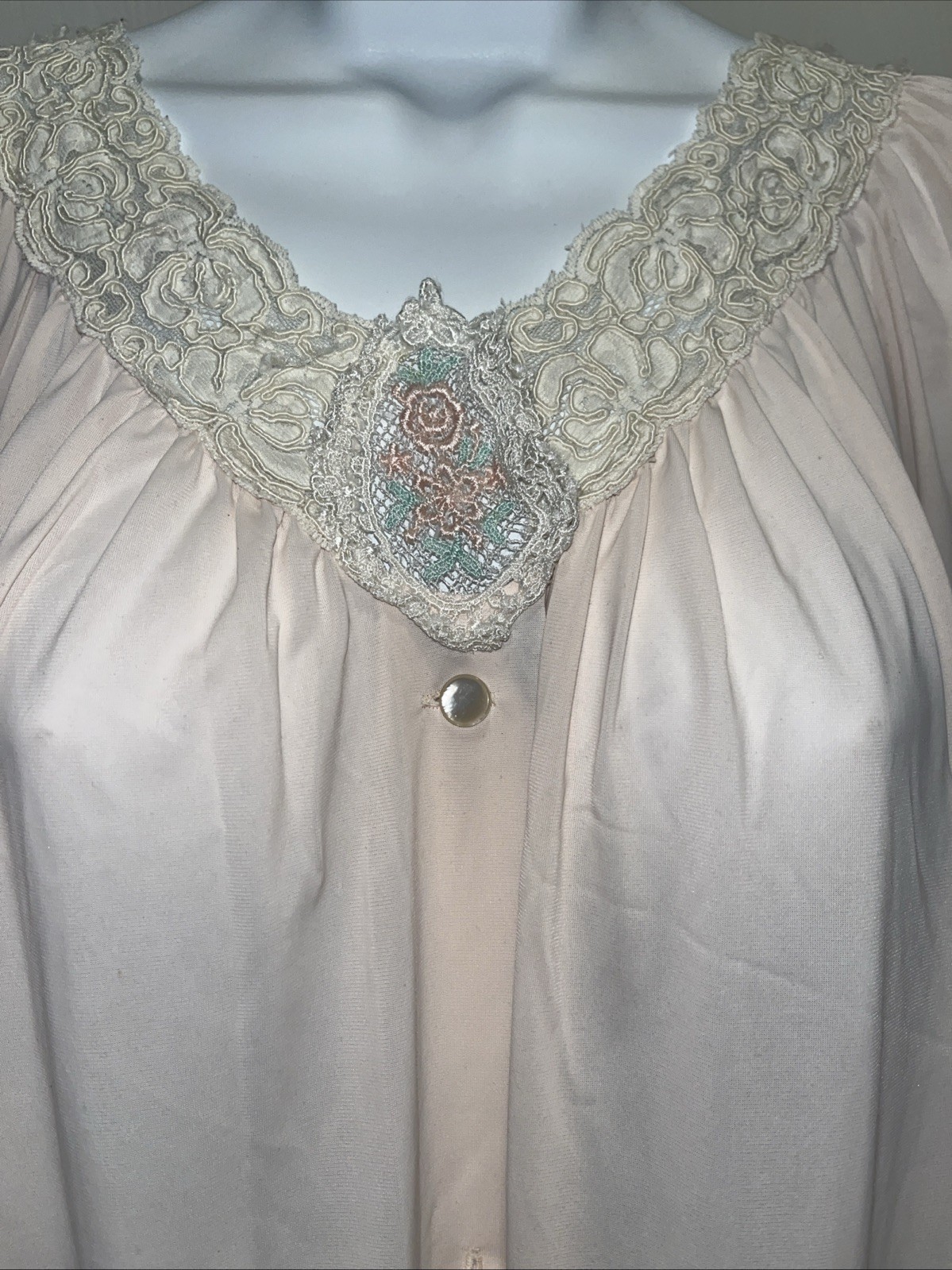 Vintage Shadowline Peach Button Down w/Pocket Peignoir Robe Nylon Lace Size M