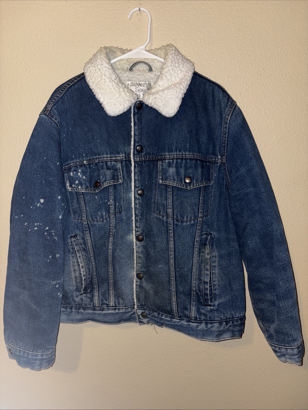 Vintage 1970s Silver Spur Western Wear Faux Sherpa Lined Denim Jacket – XL