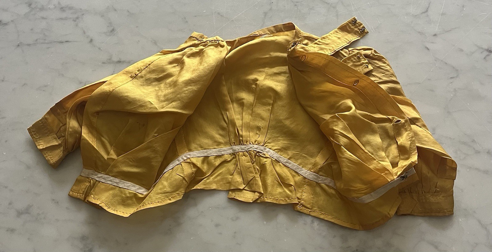 Antique Victorian Golden Yellow Silk Doll Blouse Mother of Pearl Buttons Unique