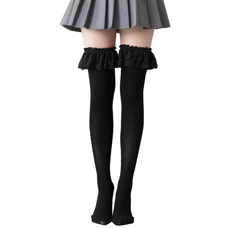 Thigh High Socks Frilly Lace Patchwork Over Knee Long Stockings Cosplay An