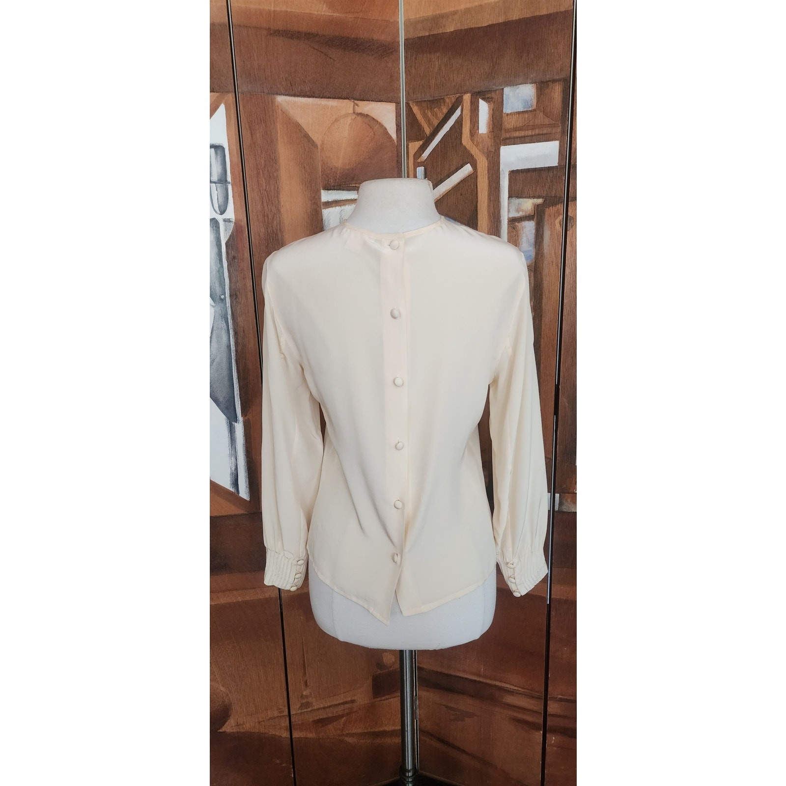 Vintage 80s Brooks Brothers Blouse Cream Silk Shirt Classic Minimalism