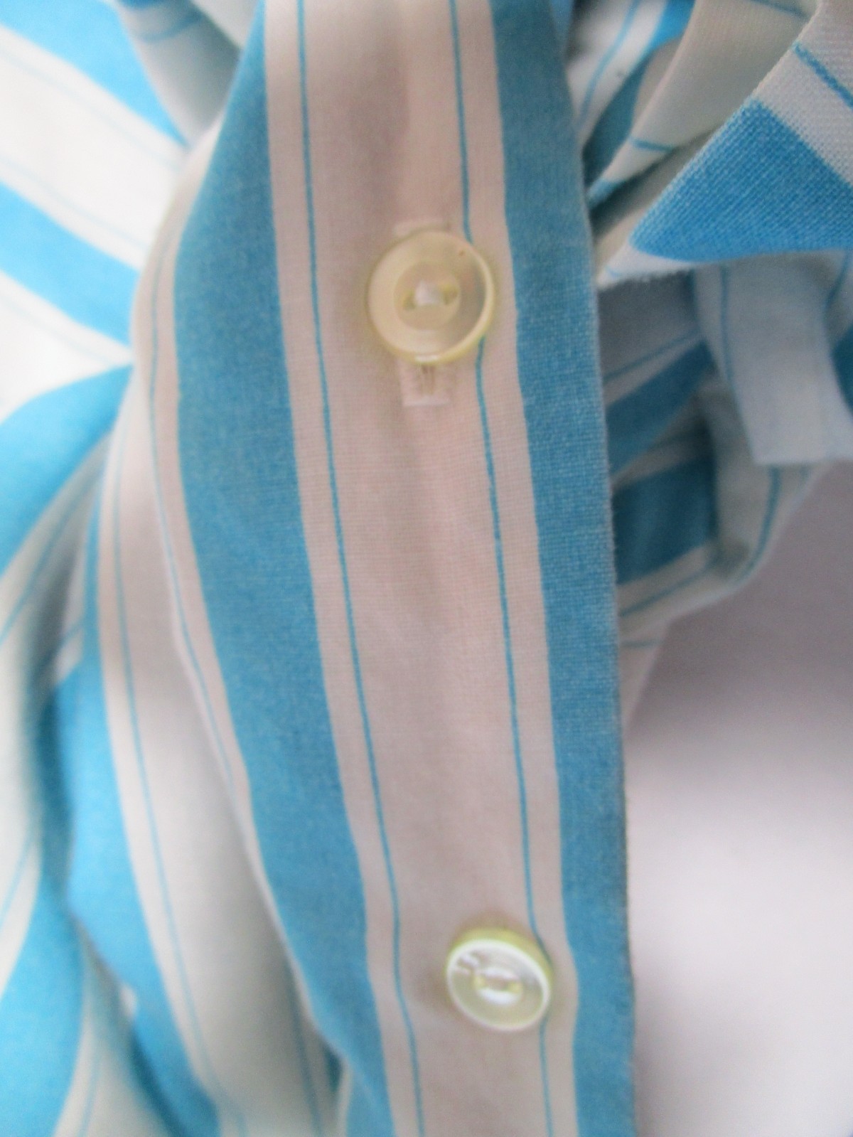 Handmade Vintage Single Stitch Light Turquoise Button Up Short Sleeve Blouse L