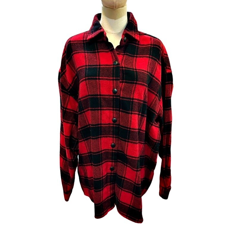 Girbaud Wool Blend Flannel Shirt LARGE Red Buffalo Plaid Oversize Grunge READ
