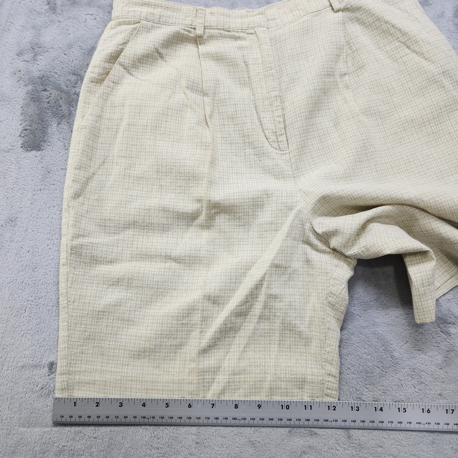Vintage David Brooks Shorts Womens 10 PETITE Beige Plaid Linen Cotton High Rise