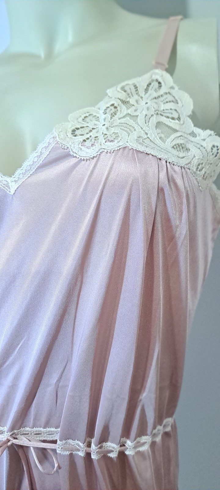 Vtg Full Slip Deena 36 Rose Mauve Beige Lace