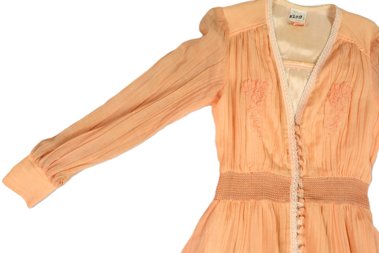 VTG 70s This Is Yours 4 S Cottage Core Prairie Peach Lace Trim Long Maxi Dress