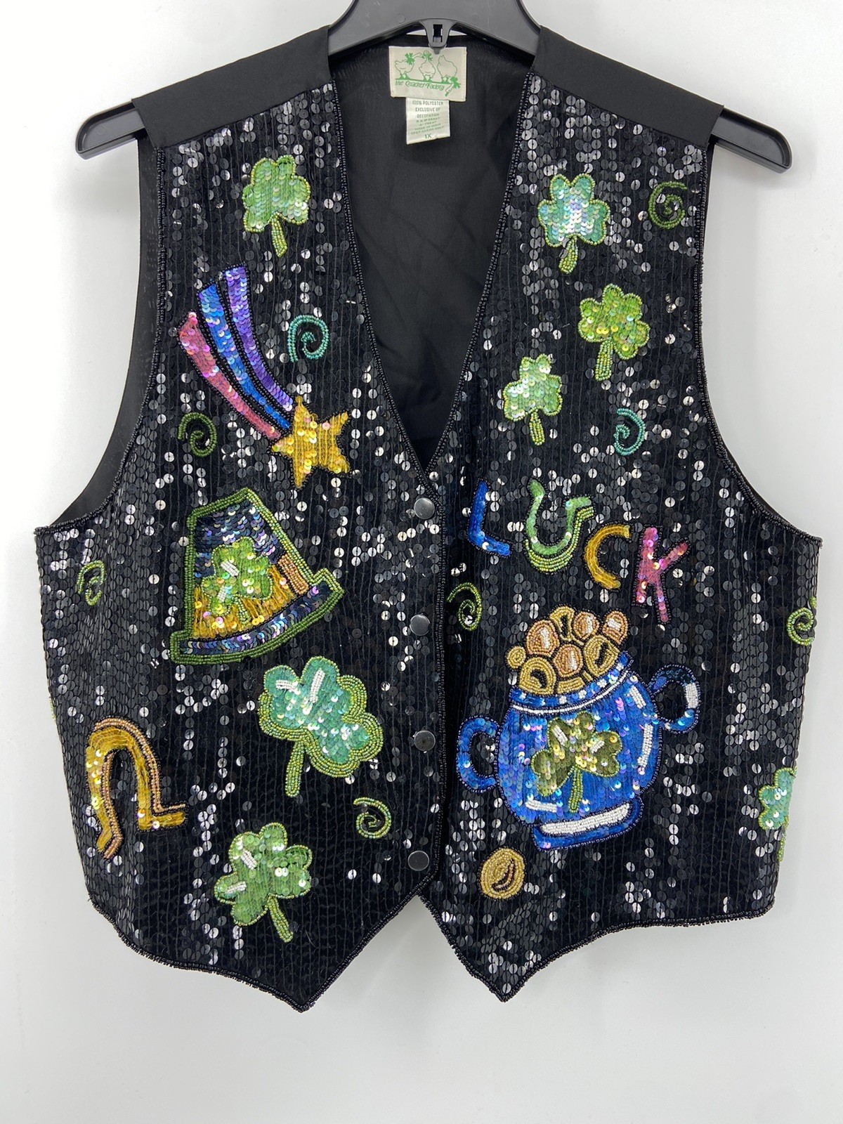 Vintage Quacker Factory Vest Women 1X St Patricks Day Sequin Lucky Holiday