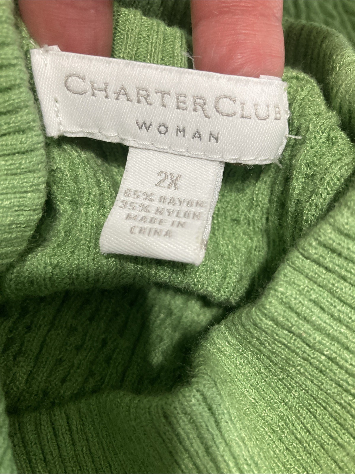 Vtg Y2K Charter Club Women’s 2X Ribbed Turtleneck Sweater Green Rayon Nylon GUC