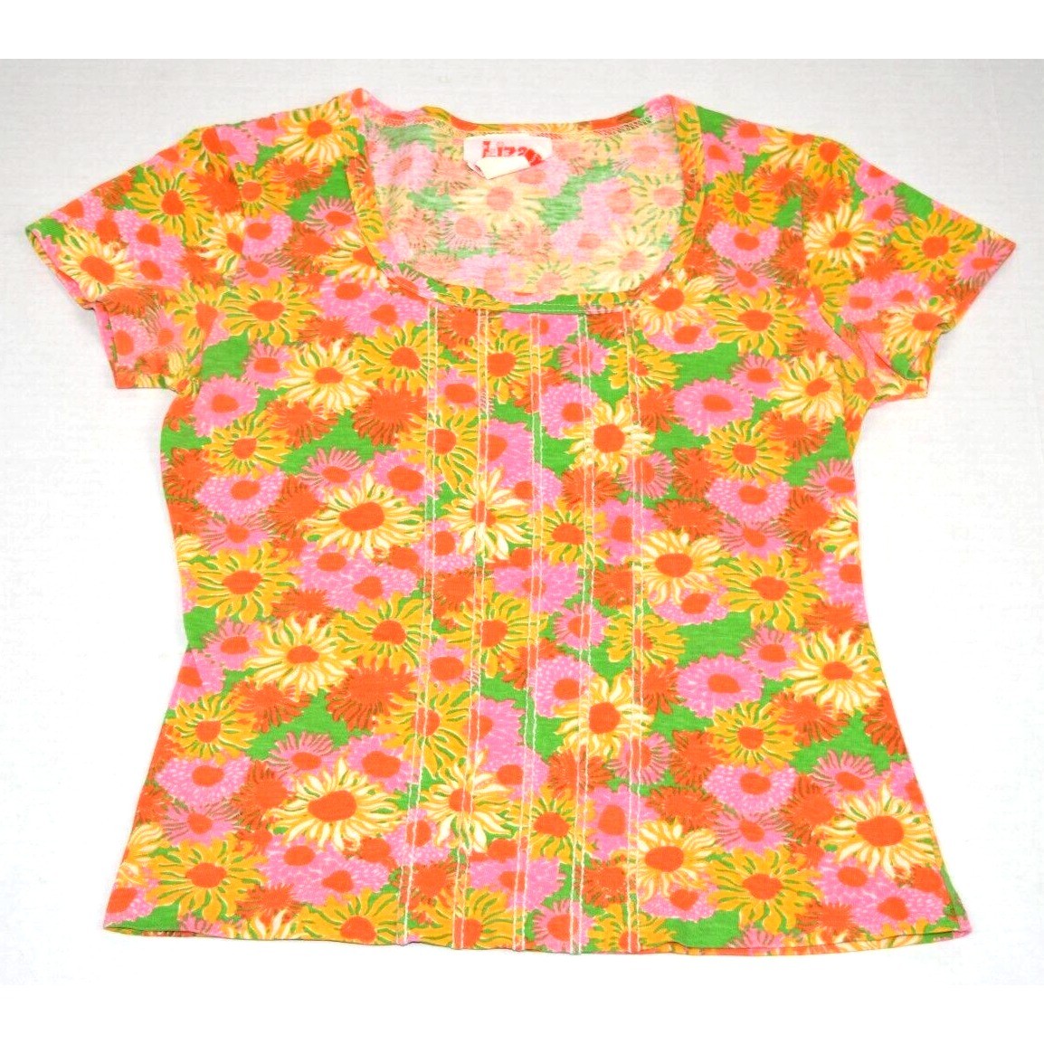 Lilly Pulitzer Liza Top VTG Size S/M 80s Orange Pink Yellow Flower Power Fitted
