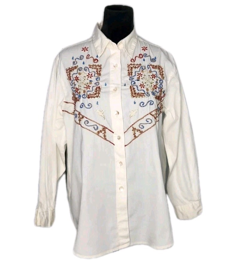 Vintage I.V.Y Western Beaded Embroided Button Down Long Sleeve Shirt M