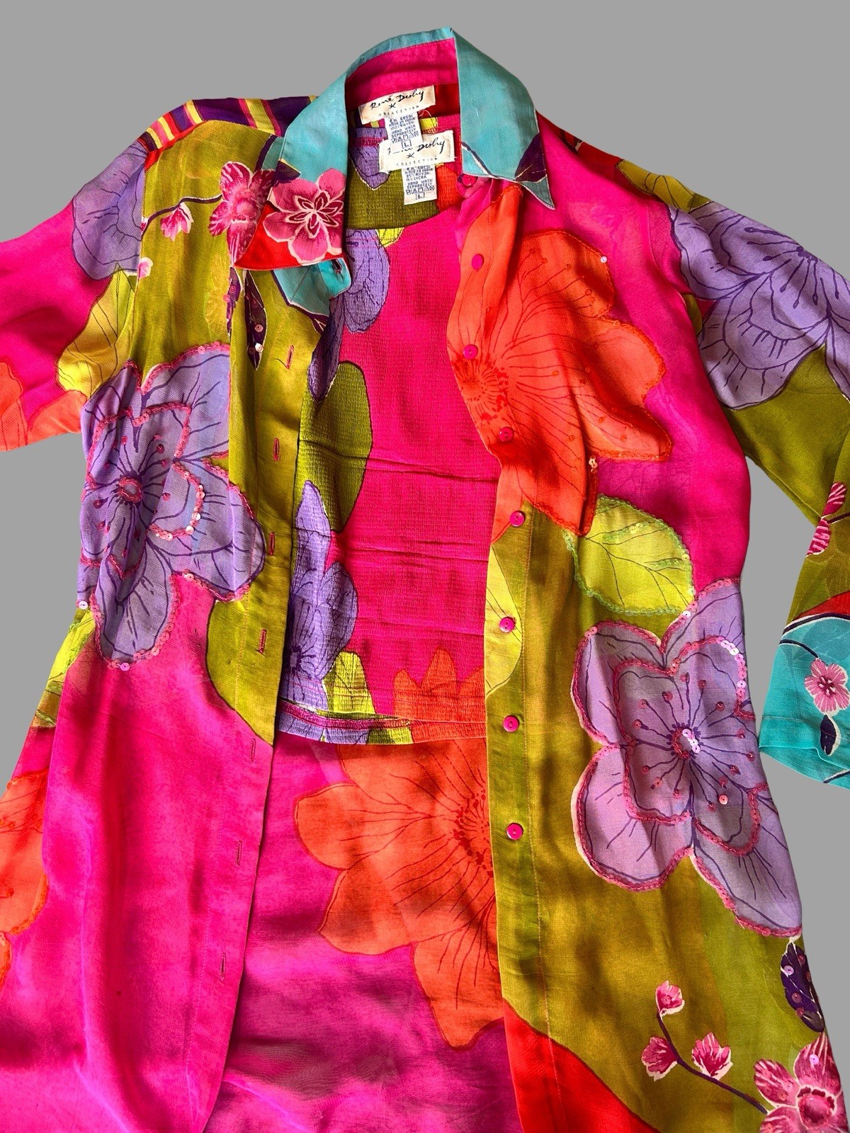 René Derhy Vintage Tank Button Up Set Large Floral 70s Artistic Rare Retro Mod