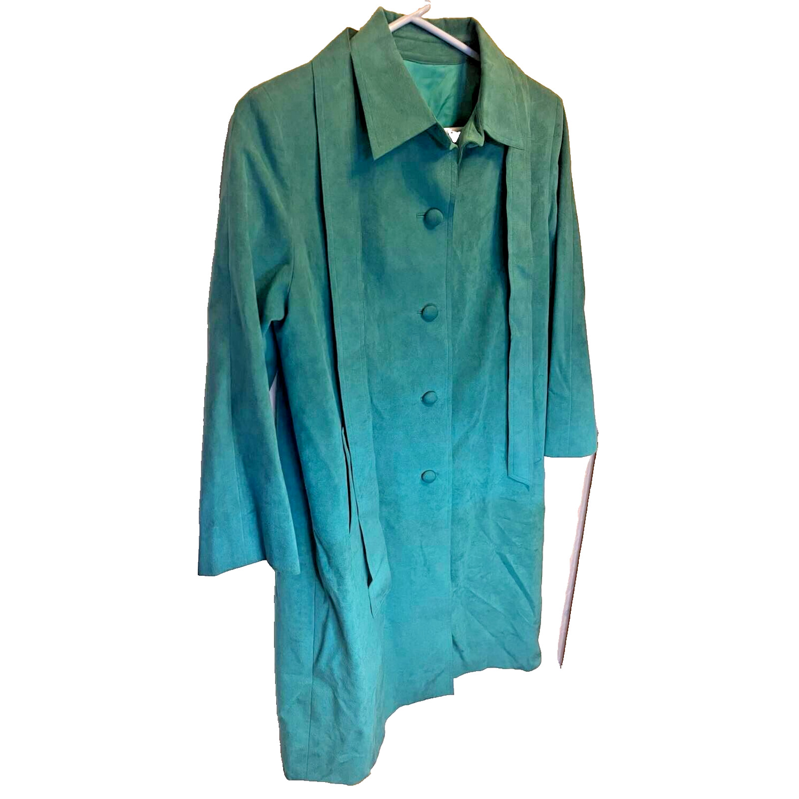 Pete’ Fashions Vintage Teal Faux Suede Coat Hong Kong Designer Hyatt Hotel Shop