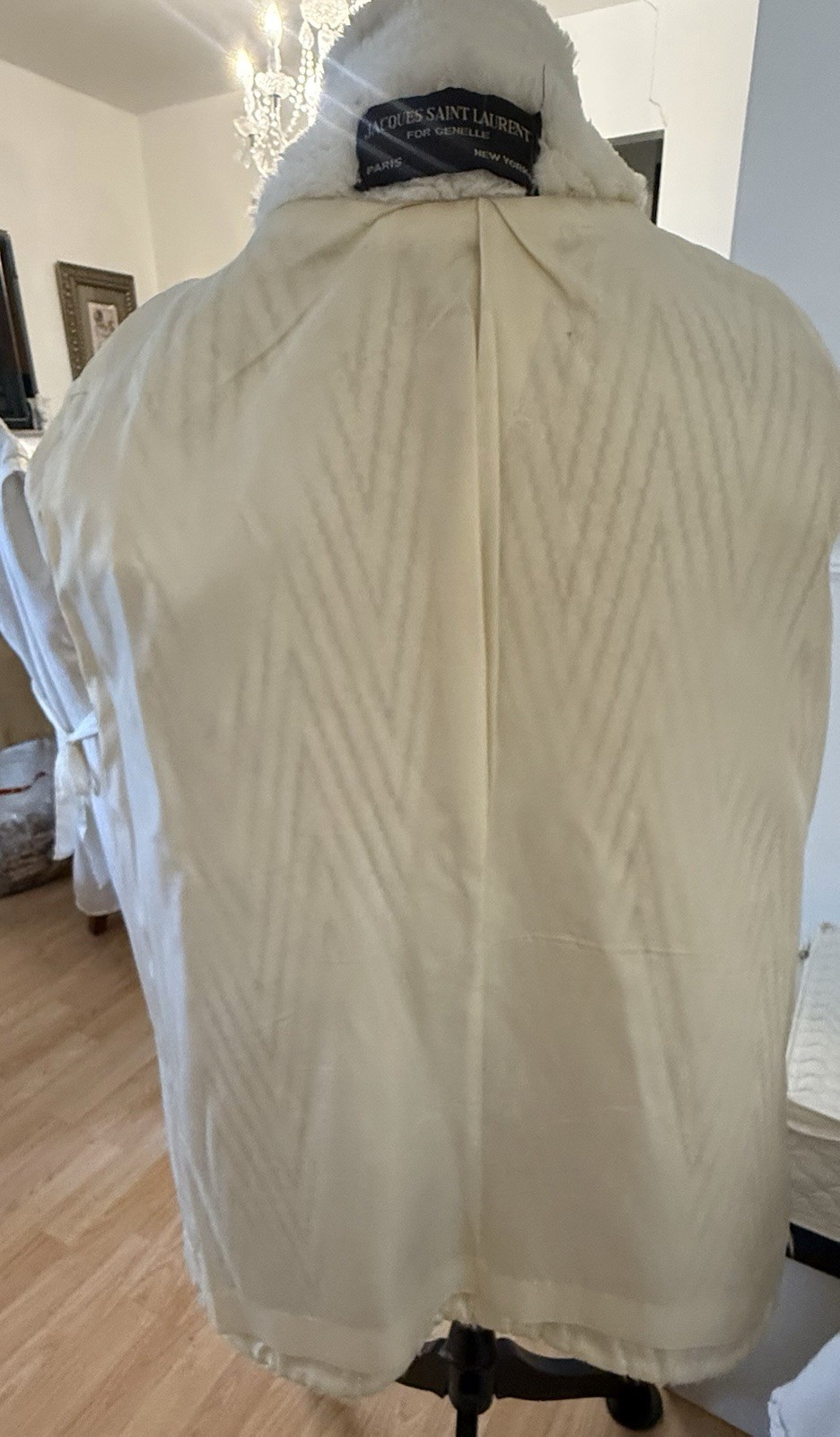 Vintage Jacques Saint Laurent Genelle Ivory Faux Fur Coat Jacket Size L/XL