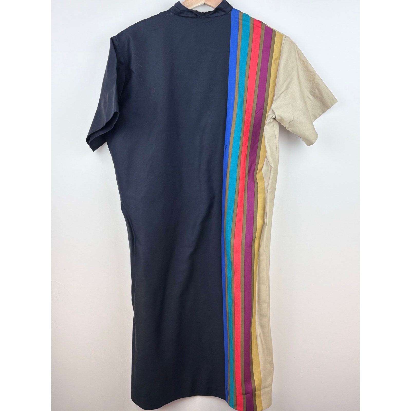 Katherine Ogust Penthouse Gallery Vintage Color Block Stripe Dress Black 70s
