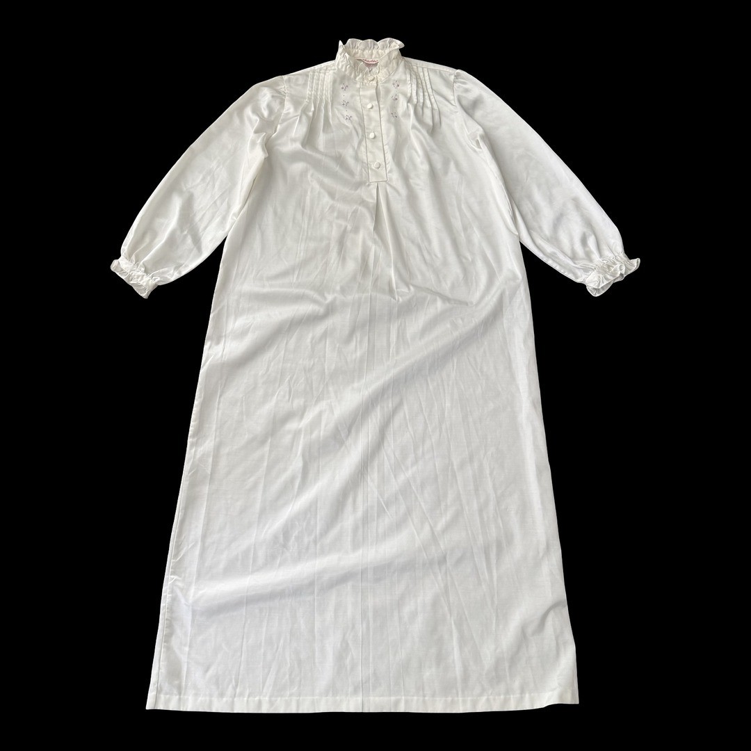 Jodie Arden Vintage Nightgown White Floral Embroidered Long Sleeve Womens L