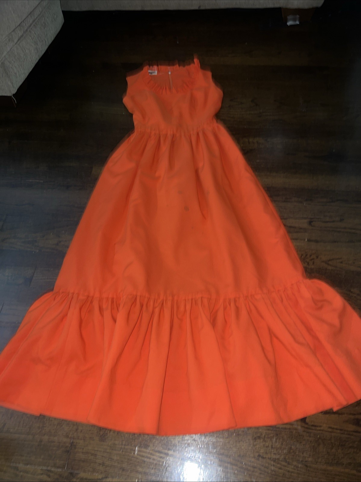 Vtg Ruffled SIR JAMES Maxi Tiered Fit Flare USA Pink Sleeveless XS Tall