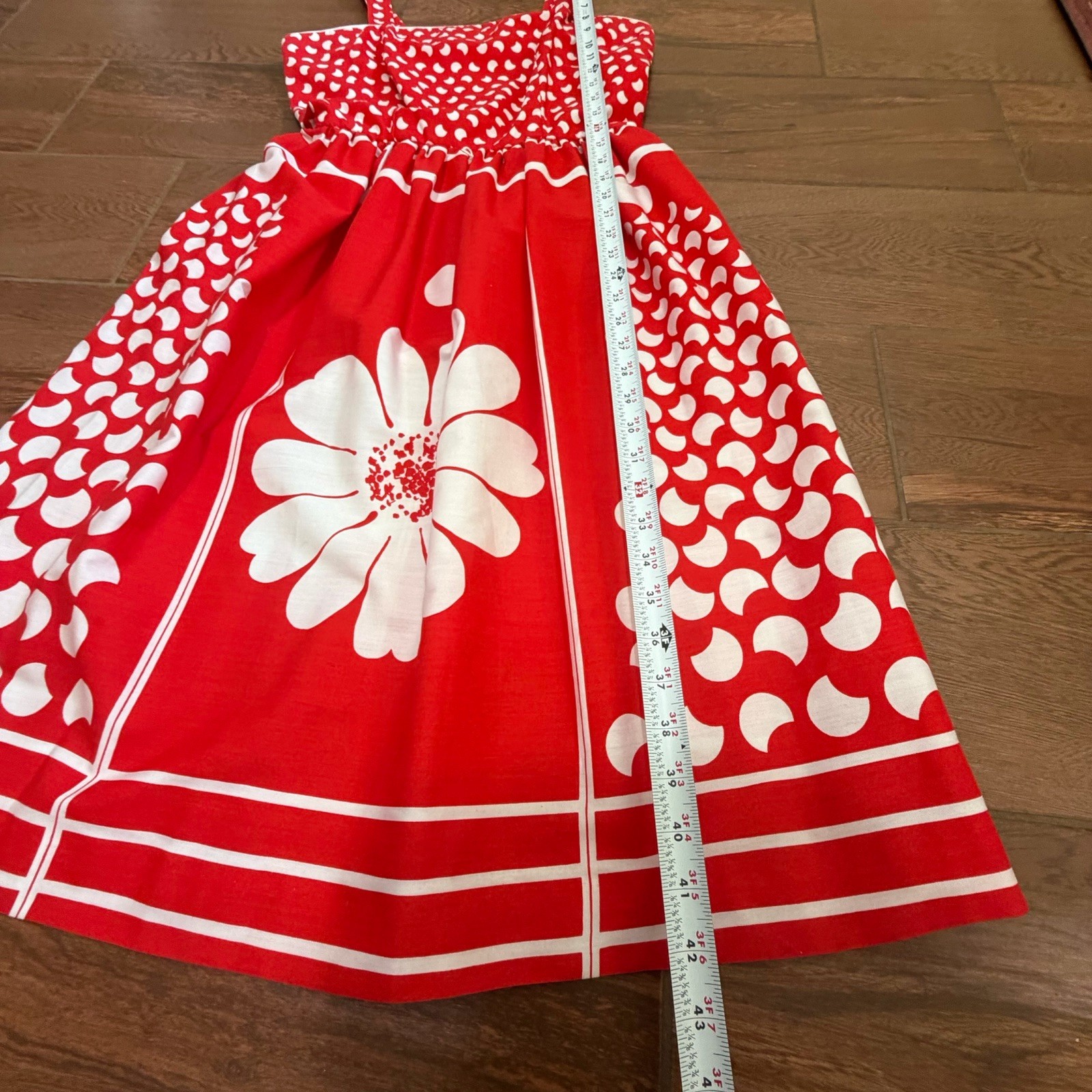 Vintage 70s Jenni Dress 9/10 Red White Floral Fit Flare Rocability Retro Pin-up