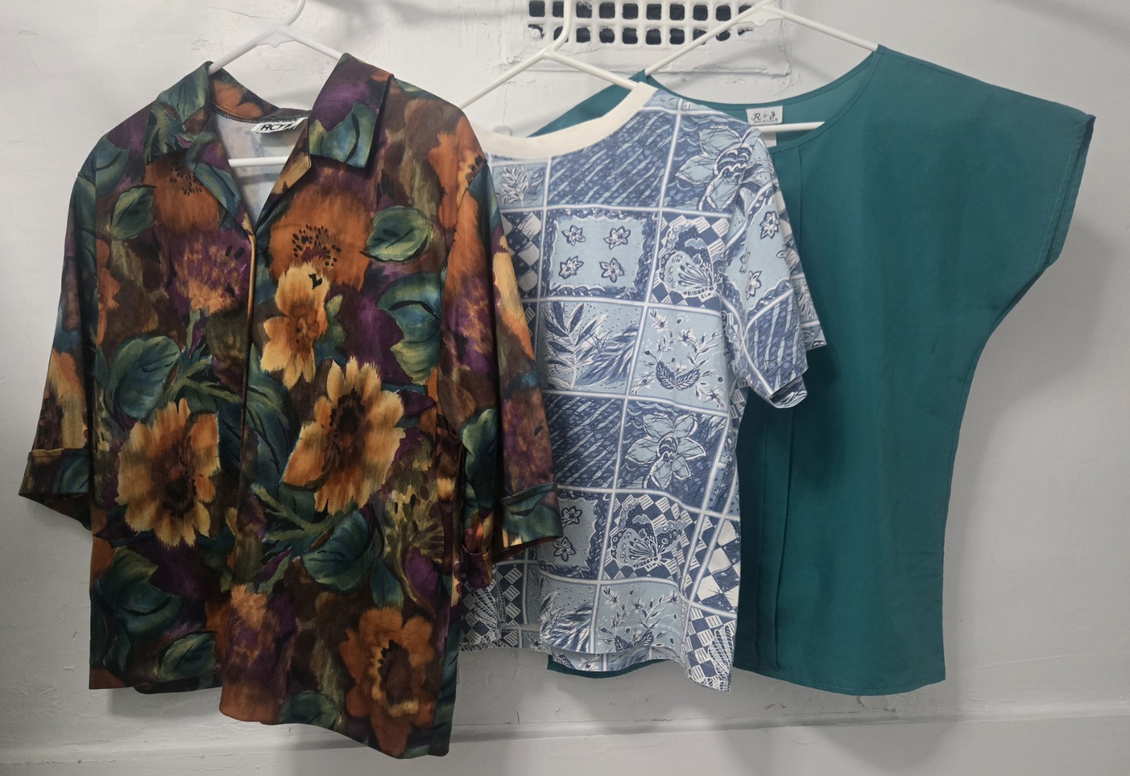 Vintage Womens Blouse Bundle Size L Large Lot 3 Act III Floral Teal Blue 80s 90s