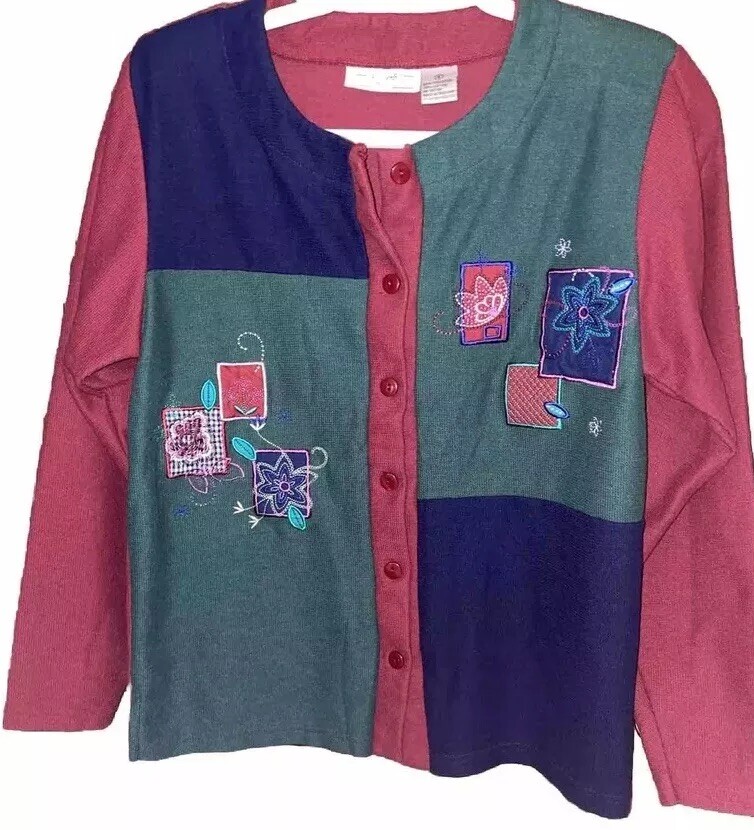 Vintage Embroidered Cardigan Size Small Kenneth Too! Sweater Floral Work NWOT