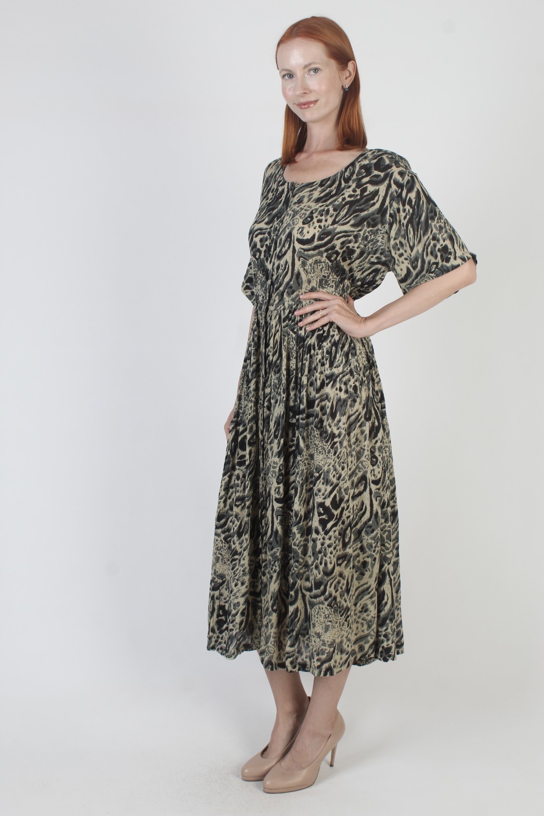 Vintage 90s Animal Print Dress Button Up Baggy Babydoll Skater Gypsy Grunge M