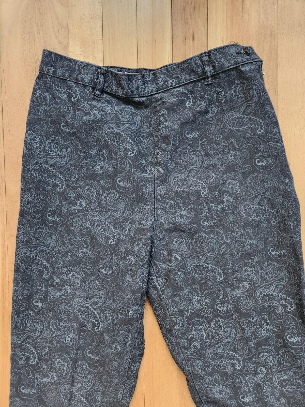 Vintage 80s US Wear 11/12 Black Gray Paisley Print High Waist Stirrup Pant 28×26