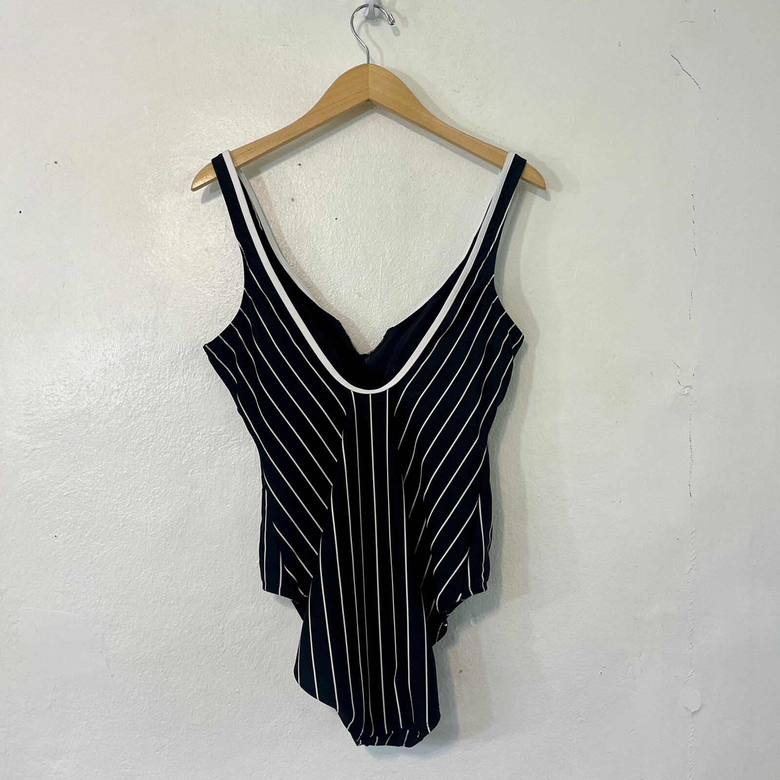 Vtg Cole of California One Piece Swimsuit Sz 16 Striped Black Pin Up Rockabilly